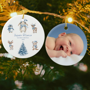 Décoration En Céramique Bébé Mon 1er Noël Bois Bleu Personnalisé