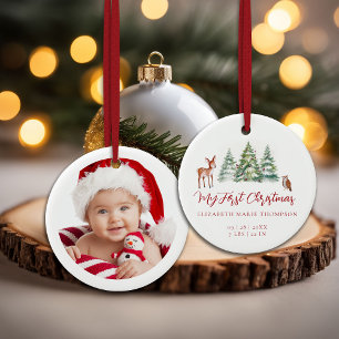 Décoration En Céramique Bébé Mon Premier Noël Cerf Hibou Photographie Bois
