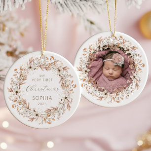 Décoration En Céramique Bébé Photo Personnalisé 1er Noël Fleurs Sauvages
