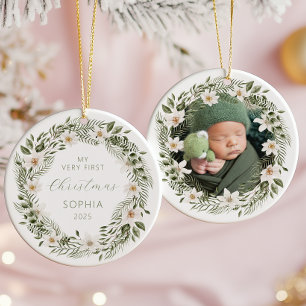Décoration En Céramique Bébé Photo Personnalisé 1er Noël Woodland