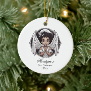 Décoration En Céramique Bébé Premier Noël Angel noir
