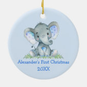 Décoration En Céramique Bébé première aquarelle de Noël Elephant bleu (Dos)