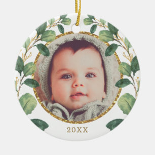 Décoration En Céramique Bébé première verdure de Noël Eucalyptus d'or