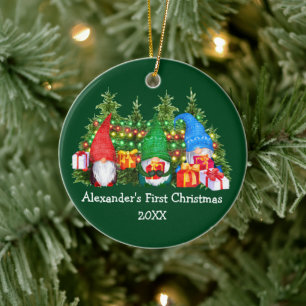 Décoration En Céramique Bébé Premières lumières de Noël Gnomes Vert