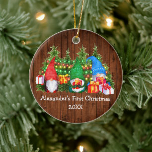 Décoration En Céramique Bébé premiers feux de Noël Gnomes rustique