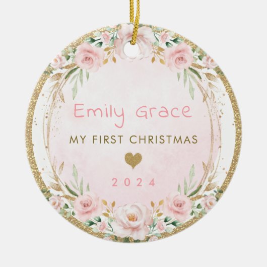 Décoration En Céramique Bébé rose rose pâle 1er Noël (Devant)