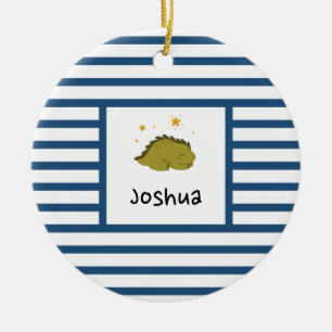 Décoration En Céramique Bébé vert Sleepy Dino Dark Blue Stripe Modern