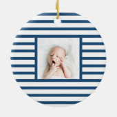 Décoration En Céramique Bébé vert Sleepy Dino | Dark Blue Stripe Modern (Dos)