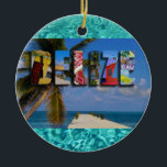 Décoration En Céramique Belize Tropical Beach Blue Ocean Christmas<br><div class="desc">Présentez votre amour pour le pays de Belize cette période de fêtes avec cet ornement de Noël lumineux et amusant contenant des photos d'Ambergris Caye, Caye Caulker, et ruines mayas. Un magnifique collage de couleurs est imposé sur une scène de plage tropicale hors du centre avec un palmier et une...</div>