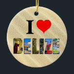 Décoration En Céramique Belize Tropical Sand Beach Travel Photos de Noël<br><div class="desc">Montrez à tous votre amour pour le pays du Belize avec cet ornement contenant des photos d'Ambergris Caye,  Caye Caulker,  et des ruines mayas imposées sur un arrière - plan de plage de sable tropical.</div>