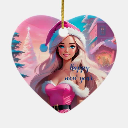 Décoration En Céramique Belle fille de Noël rose 01 (Dos)