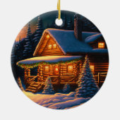 Décoration En Céramique Belles lumières de Noël Log Cabine Mountain neige (Dos)