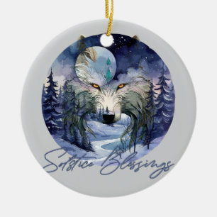 Décoration En Céramique Bénédiction solstice Wolf d'hiver Moonlight Woods