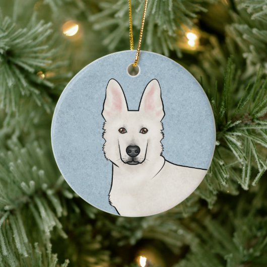 Décoration En Céramique Berger suisse blanc GSD mignon Chien tête bleu (Arbre)
