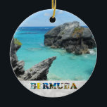 Décoration En Céramique Bermudes Blue Ocean Rocky Beach Photo Noël<br><div class="desc">Présentez votre amour pour le pays des Bermudes en cette période de fêtes avec ce festif ornement de Noël avec une photo d'une magnifique plage rocheuse dans l'océan bleu des Bermudes !</div>