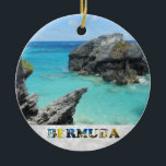 Décoration En Céramique Bermudes Blue Ocean Rocky Beach Photo Noël<br><div class="desc">Présentez votre amour pour le pays des Bermudes en cette période de fêtes avec ce festif ornement de Noël avec une photo d'une magnifique plage rocheuse dans l'océan bleu des Bermudes !</div>