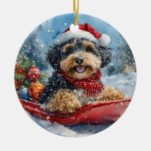 Décoration En Céramique Bernedoodle Chien en Luge Laissez Tomber la Neige 