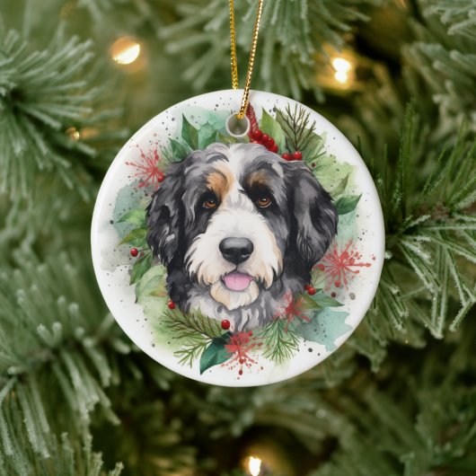Décoration En Céramique Bernedoodle Christmas Wreath Festive Pup (Arbre)