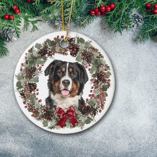 Décoration En Céramique Bernese Mountain Dog Pinecone Wreath Personnalisé