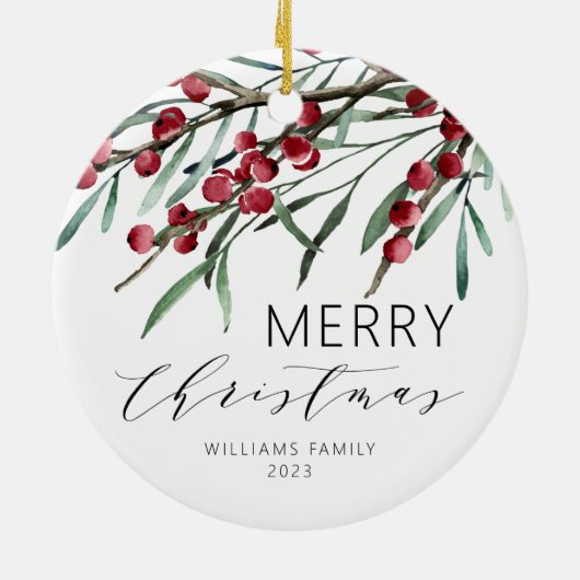 Décoration En Céramique Berry d'hiver Script Joyeux Noël (Dos)