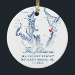 Décoration En Céramique Bethany Beach DE Map Marine Mariage Photo Noël<br><div class="desc">Commémorez votre Bethany Beach, Delaware mariage avec notre élégante carte marine bleue côtière Delaware carte personnalisée ornement de Noël. Doté de la photo mariage du couple au dos, ce gardien capte magnifiquement le charme de votre journée spéciale. Idéal pour célébrer des lieux comme The Addy Sea, Sea Colony Resort, Bear...</div>