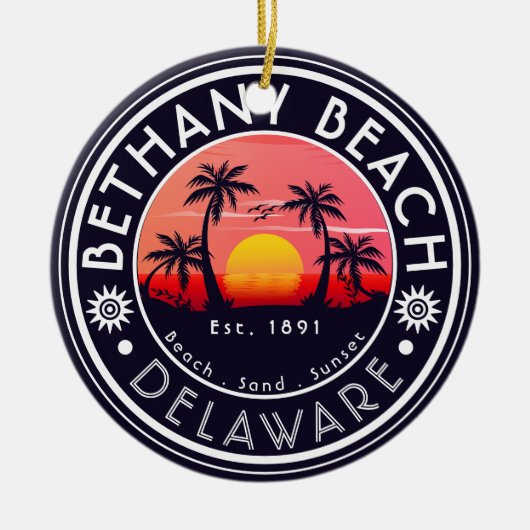 Décoration En Céramique Bethany Beach Delaware Sunset Beach Palm Tree 80's (Devant)