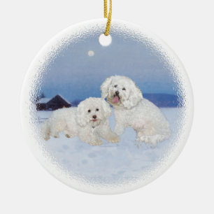Décoration En Céramique Bichon Frise Soir de Décembre