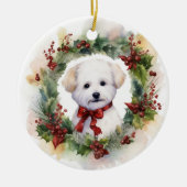 Décoration En Céramique Bichon Frise Wreath Festive Pup (Devant)