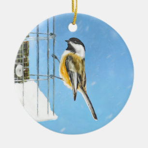 Décoration En Céramique Bickadee sur la peinture d'alimentation - Oiseaux