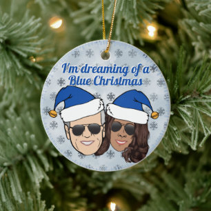 Décoration En Céramique Biden Harris Election Blue Christmas Texte non lié