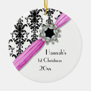 Décoration En Céramique Bijou vintage Boucle noir blanc Damas ruban