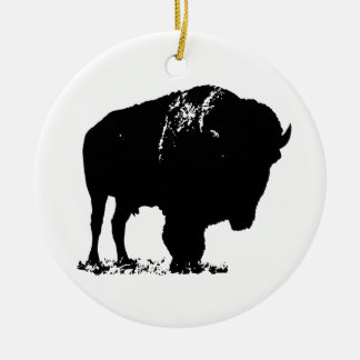 Décoration En Céramique Bison de bison noir et blanc Pop Art
