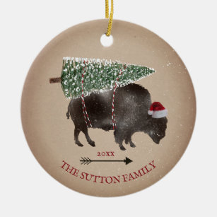 Décoration En Céramique Bison de Buffalo Père Noël Arrow Neige Arbre de No