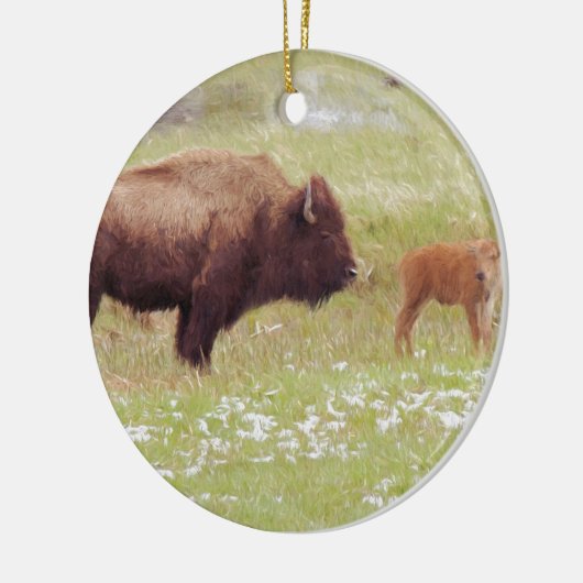 Décoration En Céramique Bison et veau à Yellowstone (Gauche)