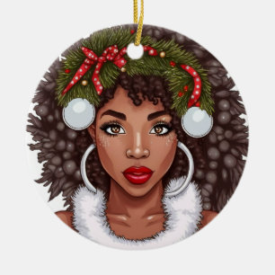 Décoration En Céramique Black Girl Christmas Magic Melanin Ugly Xmas Sweat