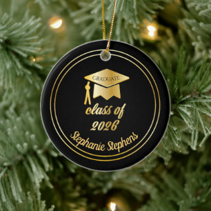 Décoration En Céramique Black Gold Graduate Cap Graduation 2024 Photo