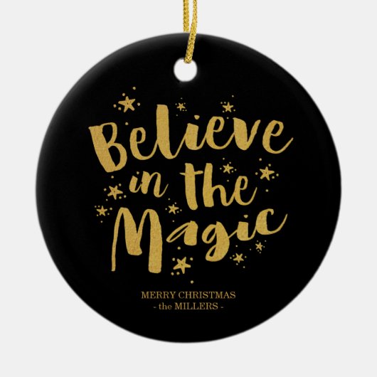 Décoration En Céramique Black Gold Rustic Script Croire En La Magie (Devant)