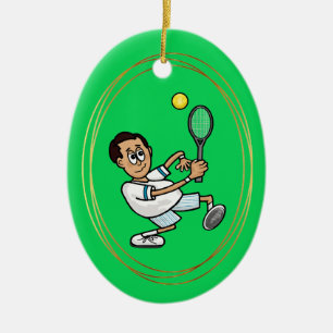 Décoration En Céramique Black Hair Male Tennis Player Christmas Ornament