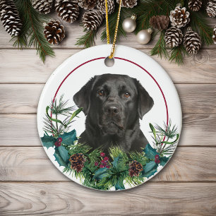 Décoration En Céramique Black Labrador Retriever Chien Wreath À feuillage