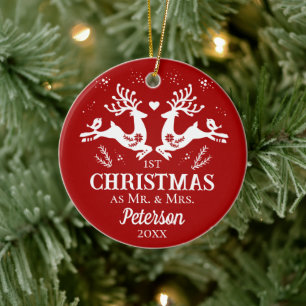 Décoration En Céramique Blanc rouge mignon premier cerf de Noël en amour