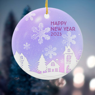 Décoration En Céramique Blanche Violet Translucide Snowflakes Snow House