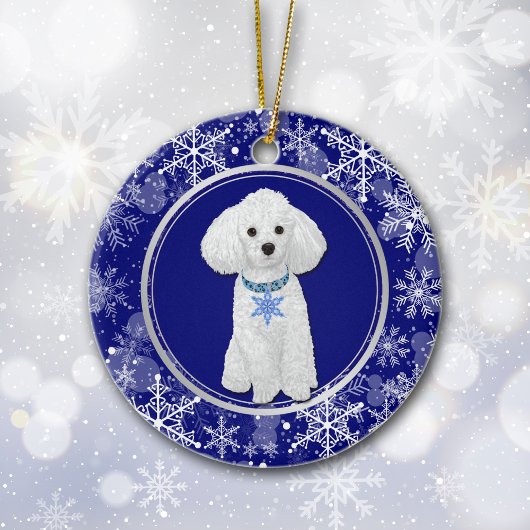 Décoration En Céramique Bleu blanc Flocon de neige blanc caniche Noël