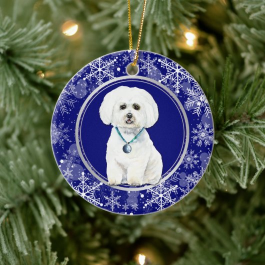 Décoration En Céramique Bleu blanc Flocon de neige Maltese Chien Noël (Arbre)
