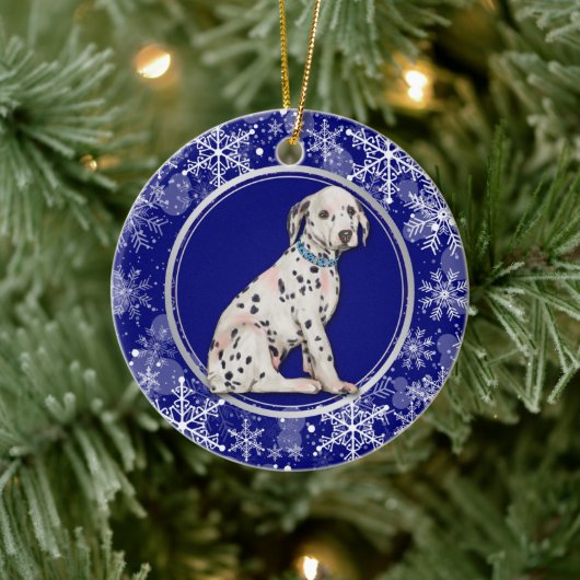 Décoration En Céramique Bleu blanc Snowflake Dalmatie Chiot (Arbre)