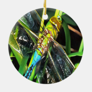 Décoration En Céramique Bleu Dragonfly Shimmering Wings Peinture