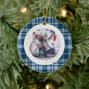 Décoration En Céramique Bleu En vichy Plaid Photo Famille Noël