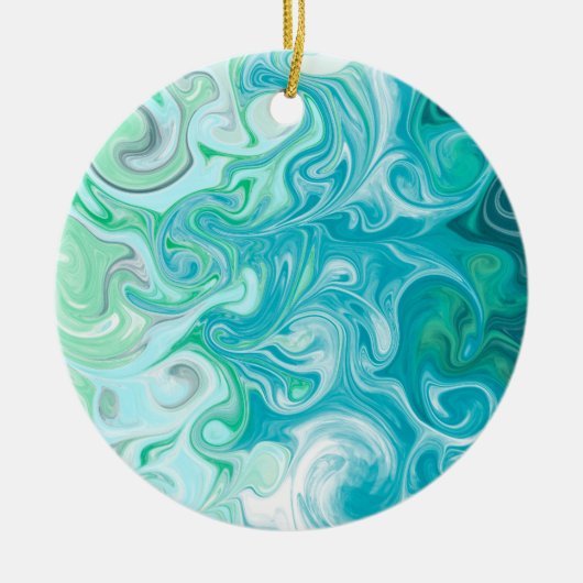 Décoration En Céramique Bleu et vert Vagues Digital Fluid Art (Devant)