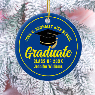 Décoration En Céramique Bleu Jaune Diplômé Noël Personnalisé Diplôme