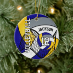 Décoration En Céramique Bleu, Jaune et Gris Personnalisez le 🏐 de volley-<br><div class="desc">🥇 UN DESIGN D'ART ORIGINAL DE DROIT D'AUTEUR DE Donna Siegrist SEULEMENT DISPONIBLE SUR ZAZZLE! Joueur de volleyball Sport Ornement de Noël. Impressionnez votre joueur de volley-ball avec ce nom et ce numéro do-it-yourself dans un design bleu, jaune, gris acéré. Faites un merveilleux cadeau personnalisé pour votre joueur de volley-ball,...</div>