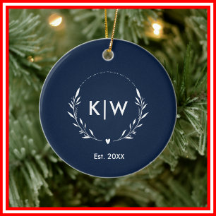 Décoration En Céramique Bleu marine et blanc Monogramme initiales modern